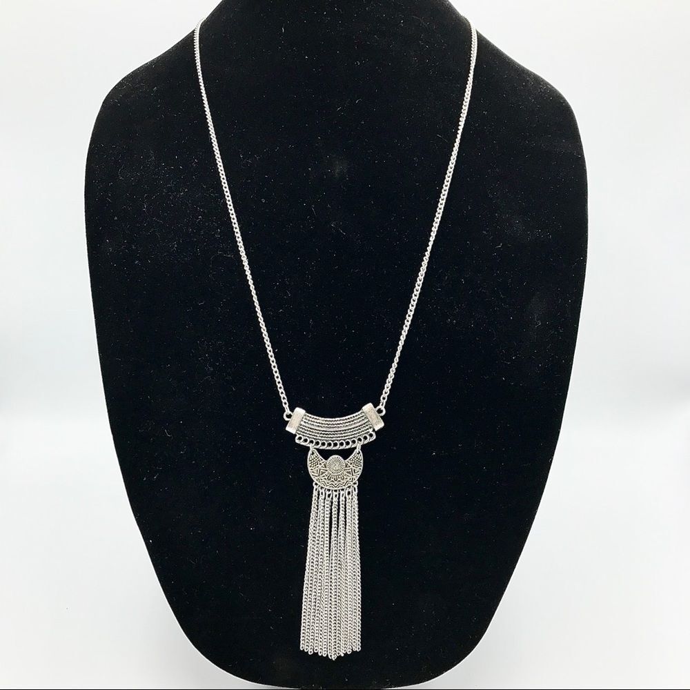 Western Silver tone Fringe Moon Metal Long Necklace Bohemian Southwestern - Picture 6 of 6